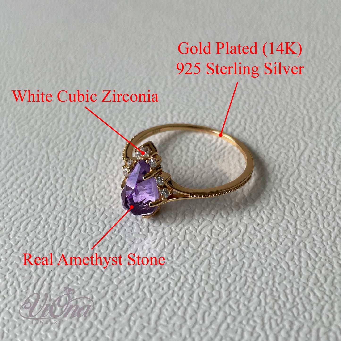 Amethyst Gemstone Ring – Gold-Plated 925 Silver | Viona
