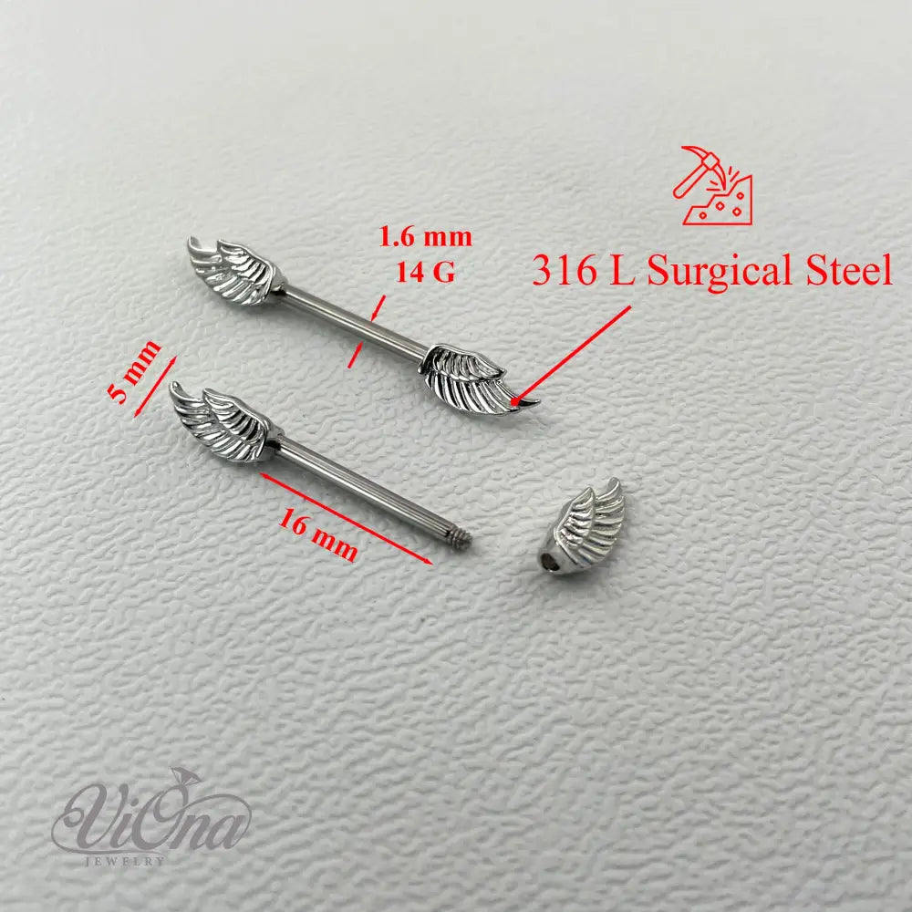 Angelic Wings Nipple Piercing – 14G Surgical Steel | Viona
