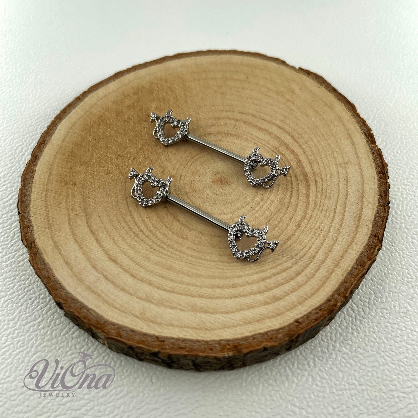 Goth Nipple Piercing Pair – Devil Heart 14G Steel | Viona