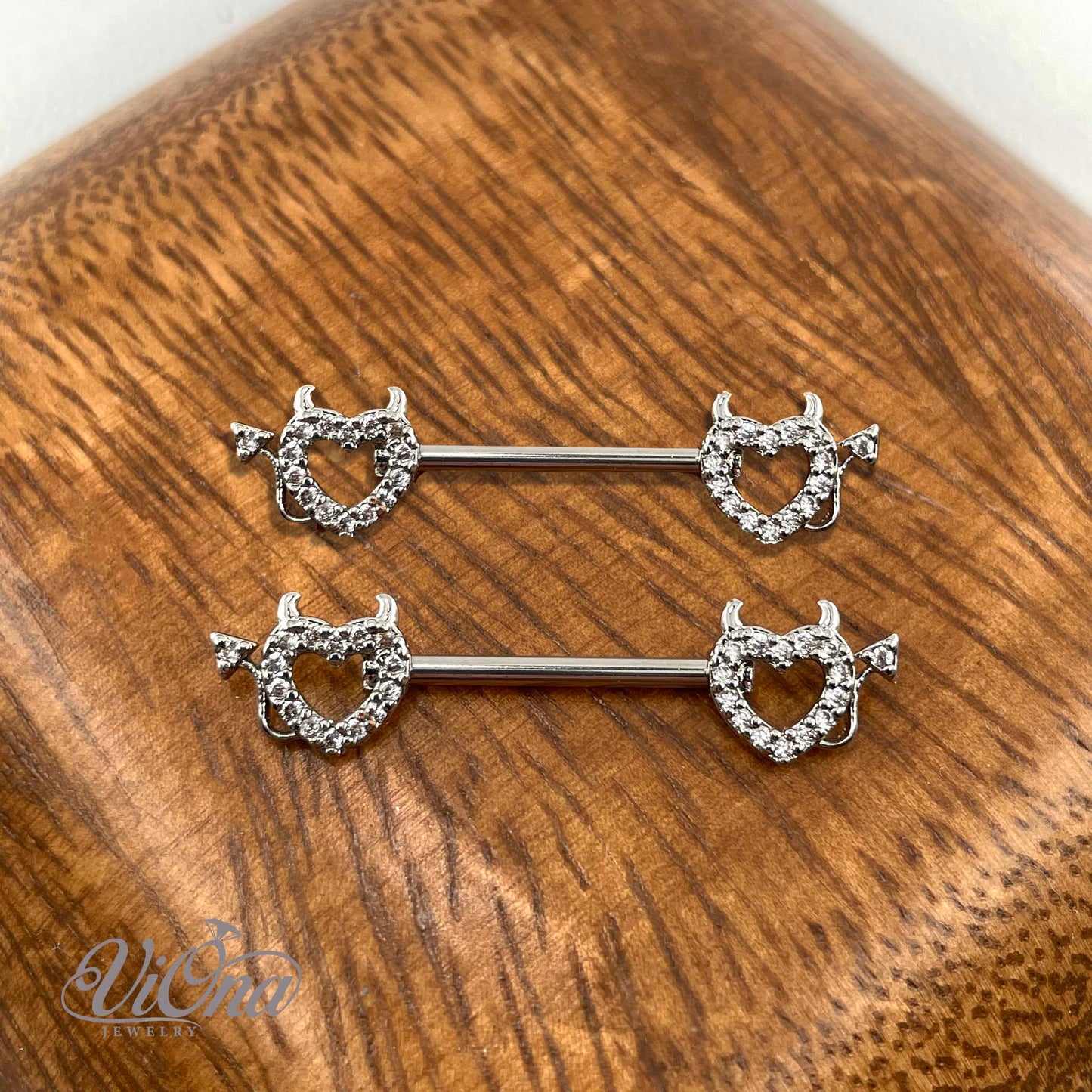 Goth Nipple Piercing Pair – Devil Heart 14G Steel | Viona