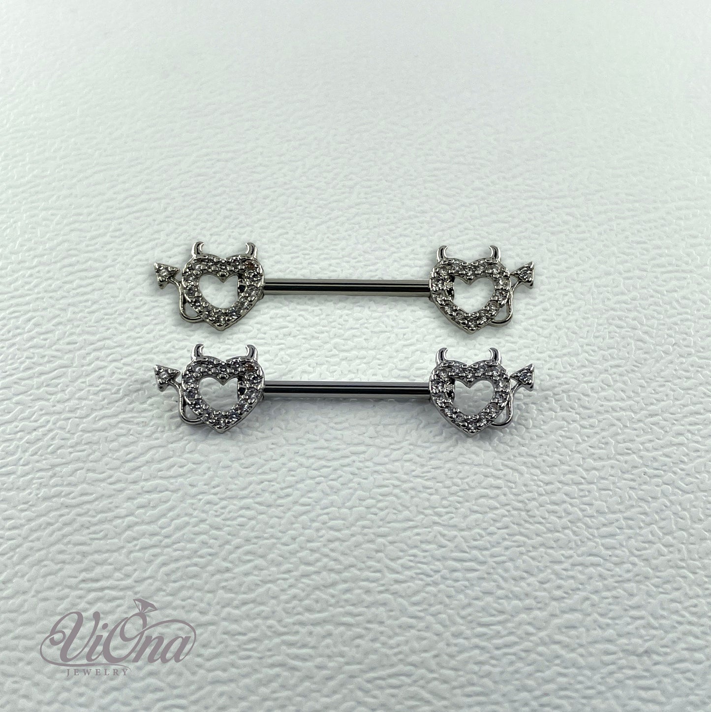 Goth Nipple Piercing Pair – Devil Heart 14G Steel | Viona