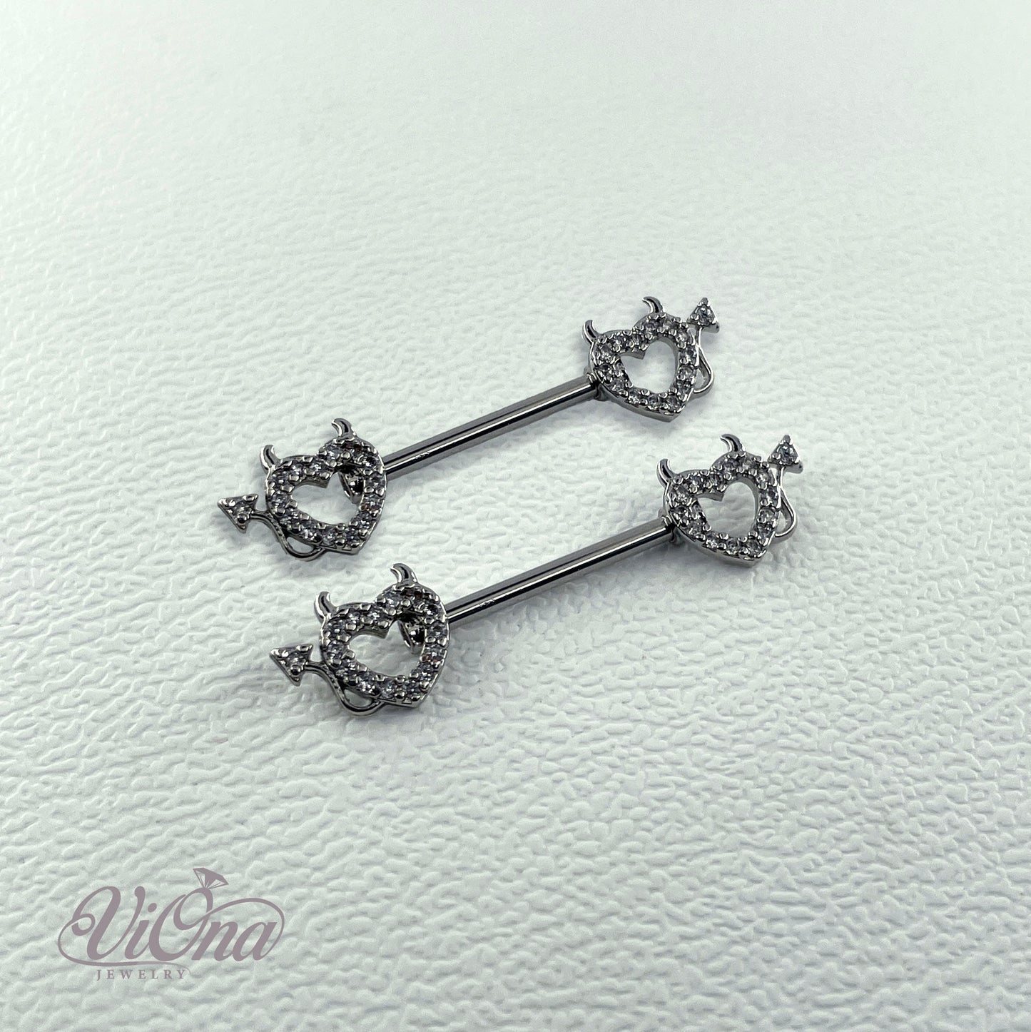 Goth Nipple Piercing Pair – Devil Heart 14G Steel | Viona