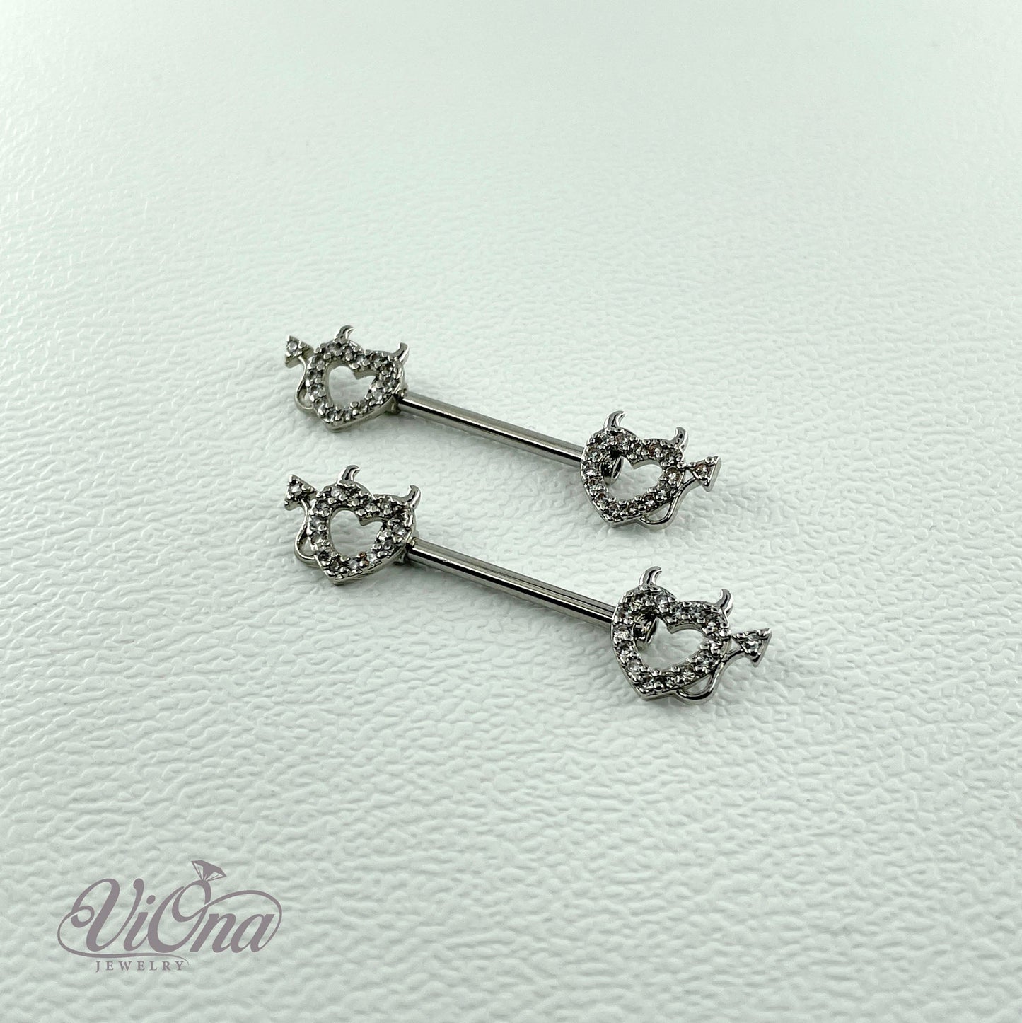 Goth Nipple Piercing Pair – Devil Heart 14G Steel | Viona