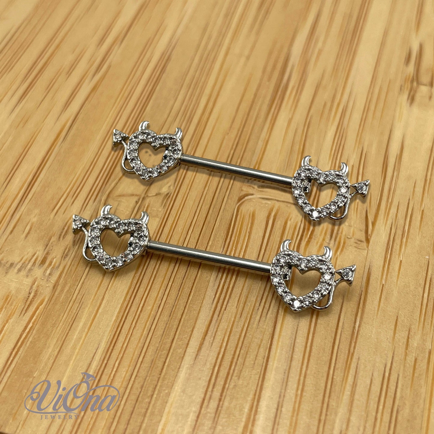 Goth Nipple Piercing Pair – Devil Heart 14G Steel | Viona