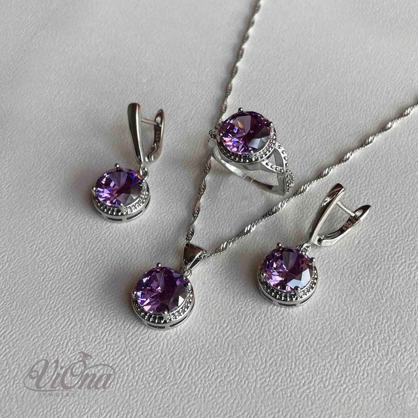 Schmuckset Bunt – Zirkonia, Versilbert, 3-teilig | Viona