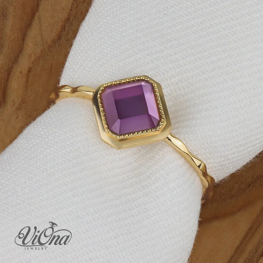 0.5 Carat Real Amethyst Purple Engagement Ring in Square Cut - Elegant Vermeil 925 Sterling Silver