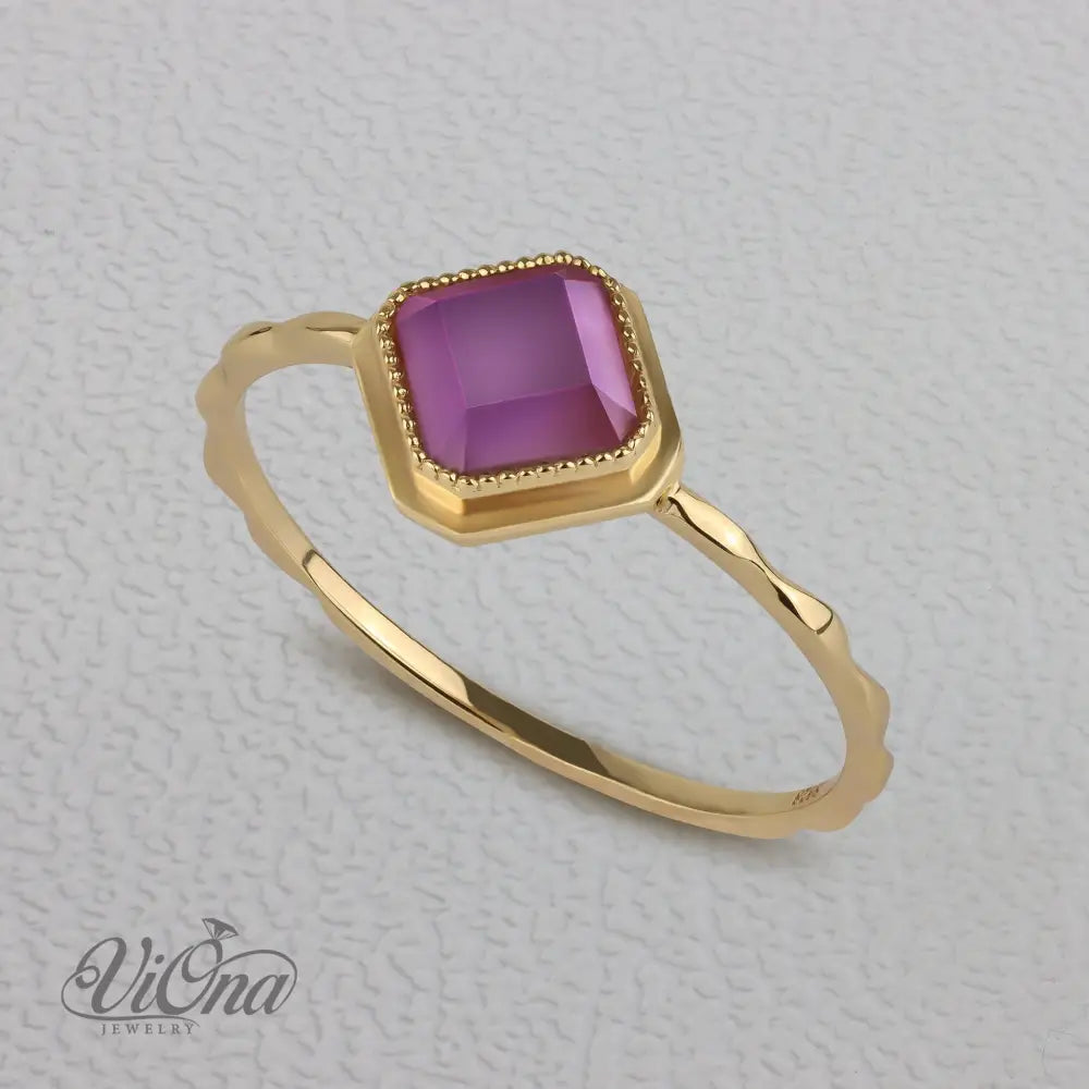 0.5 Carat Real Amethyst Purple Engagement Ring in Square Cut - Elegant Vermeil 925 Sterling Silver