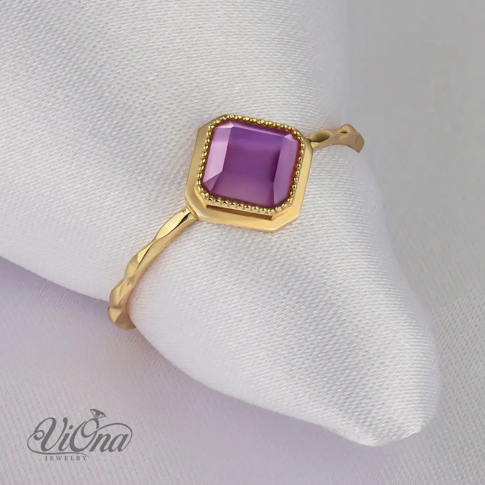 0.5 Carat Real Amethyst Purple Engagement Ring in Square Cut - Elegant Vermeil 925 Sterling Silver