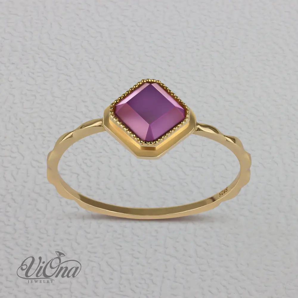 0.5 Carat Real Amethyst Purple Engagement Ring in Square Cut - Elegant Vermeil 925 Sterling Silver