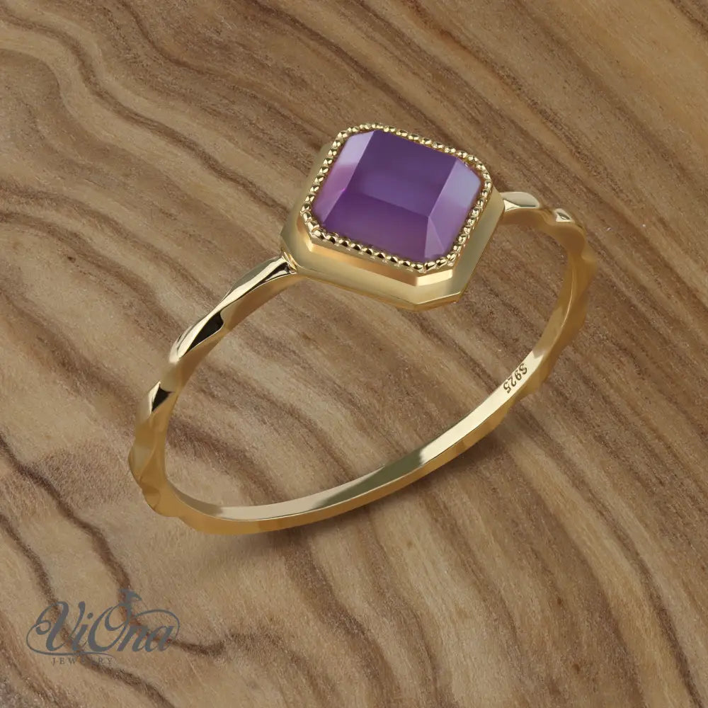 0.5 Carat Real Amethyst Purple Engagement Ring in Square Cut - Elegant Vermeil 925 Sterling Silver