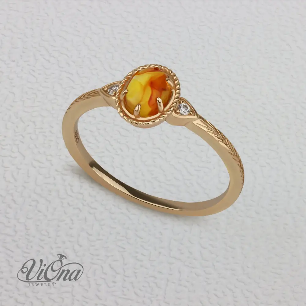 0.5 Carat Real Honey Amber Gemstone Ring in Oval Cut - Elegant Vermeil 925 Sterling Silver