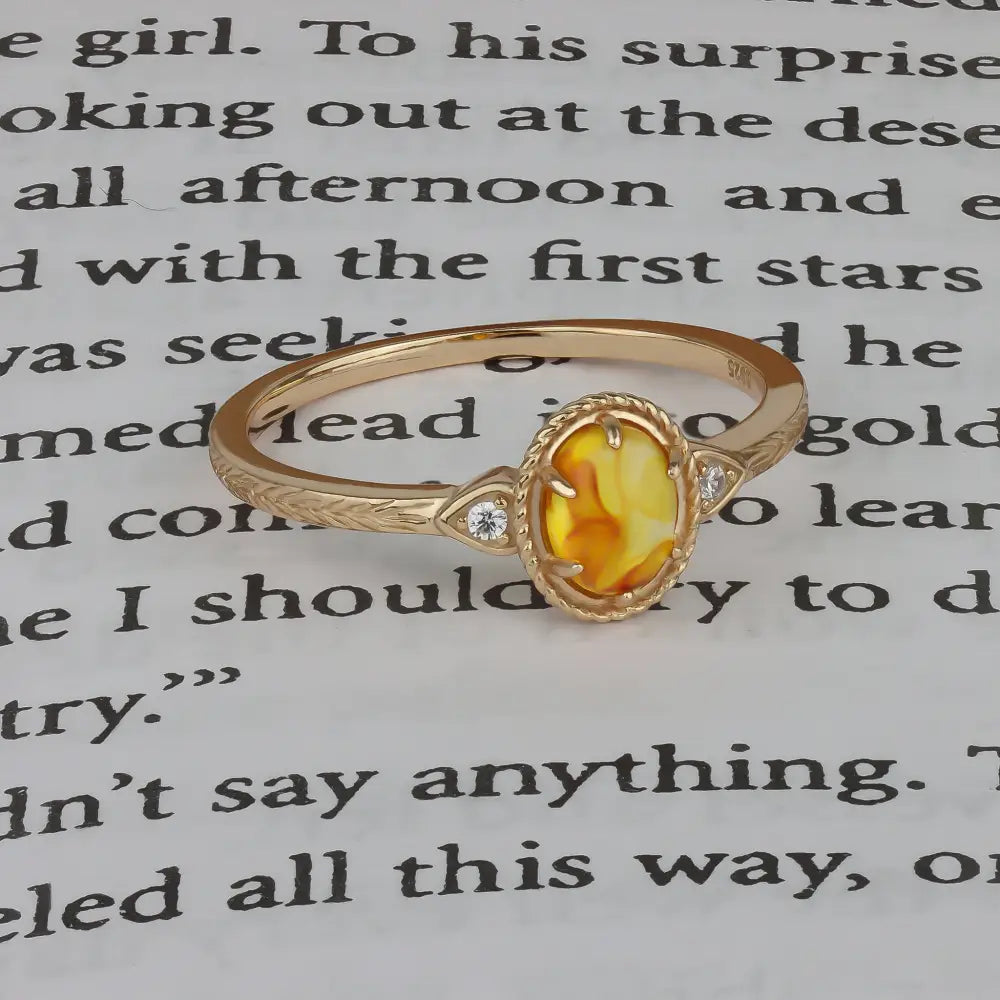 0.5 Carat Real Honey Amber Gemstone Ring in Oval Cut - Elegant Vermeil 925 Sterling Silver