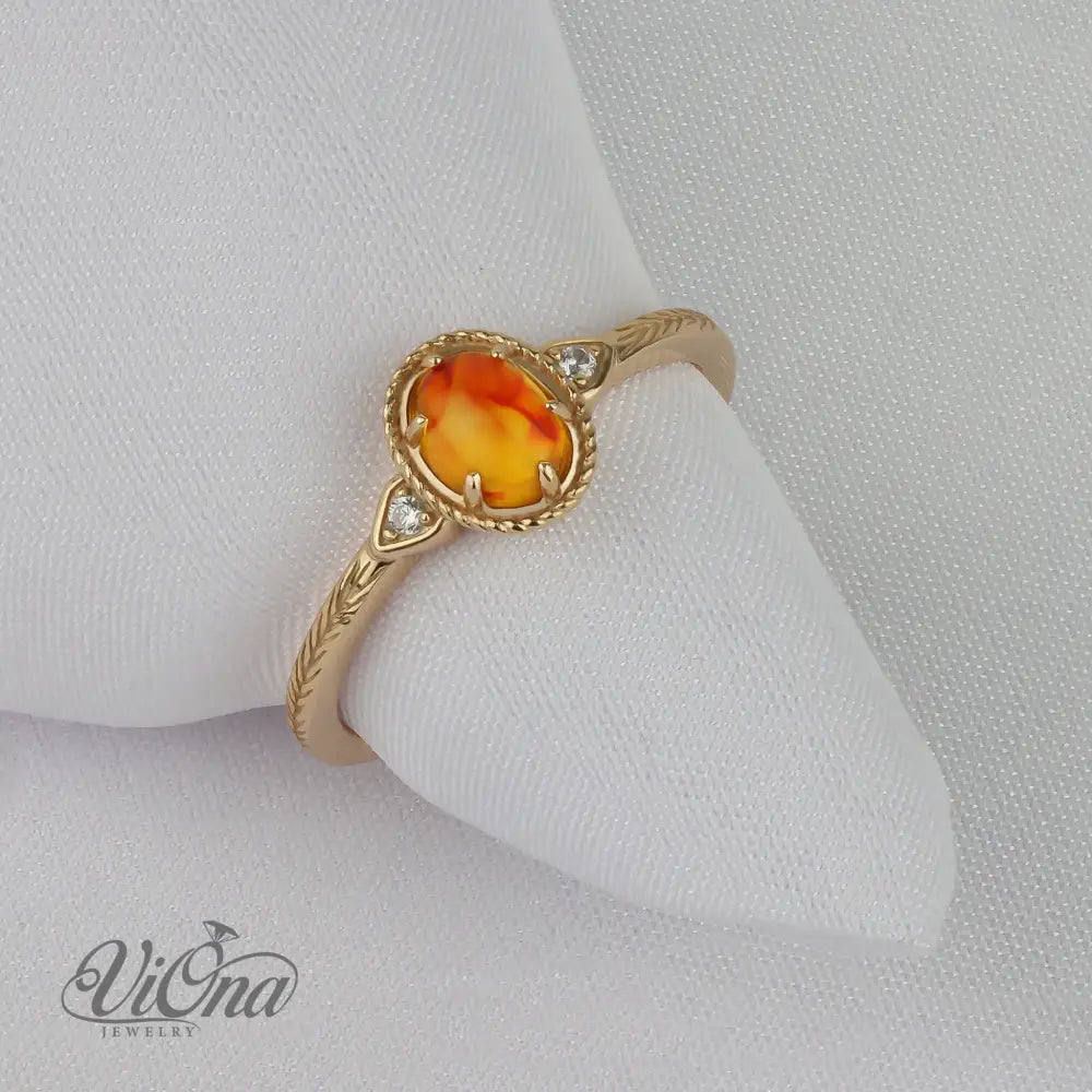 0.5 Carat Real Honey Amber Gemstone Ring in Oval Cut - Elegant Vermeil 925 Sterling Silver