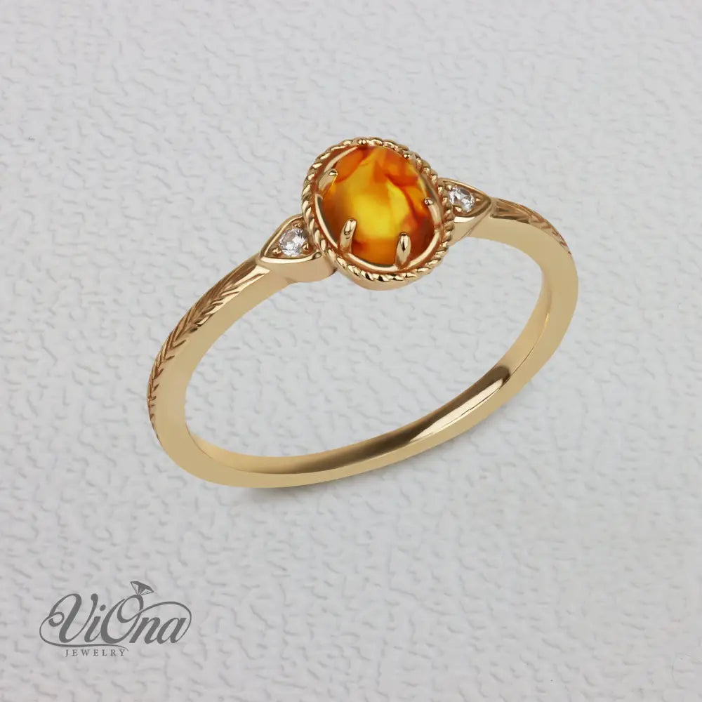 0.5 Carat Real Honey Amber Gemstone Ring in Oval Cut - Elegant Vermeil 925 Sterling Silver