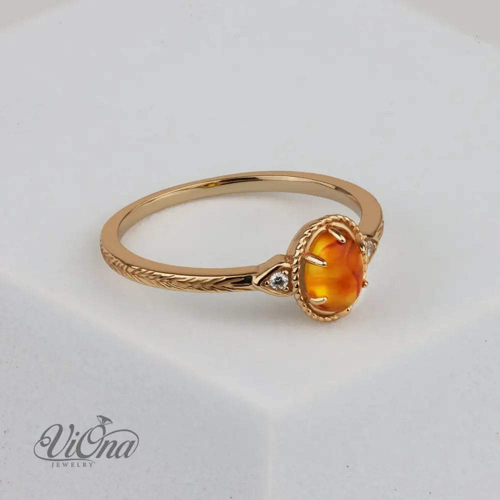 0.5 Carat Real Honey Amber Gemstone Ring in Oval Cut - Elegant Vermeil 925 Sterling Silver