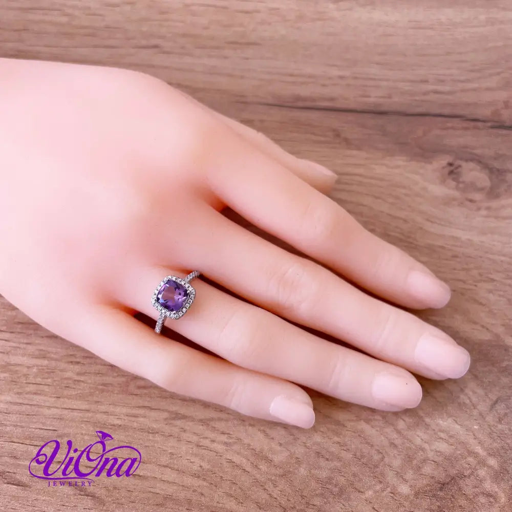 1.5 Carat Real Amethyst Ring, Cushion Cut from pure 952 Sterling Silver, Stamped