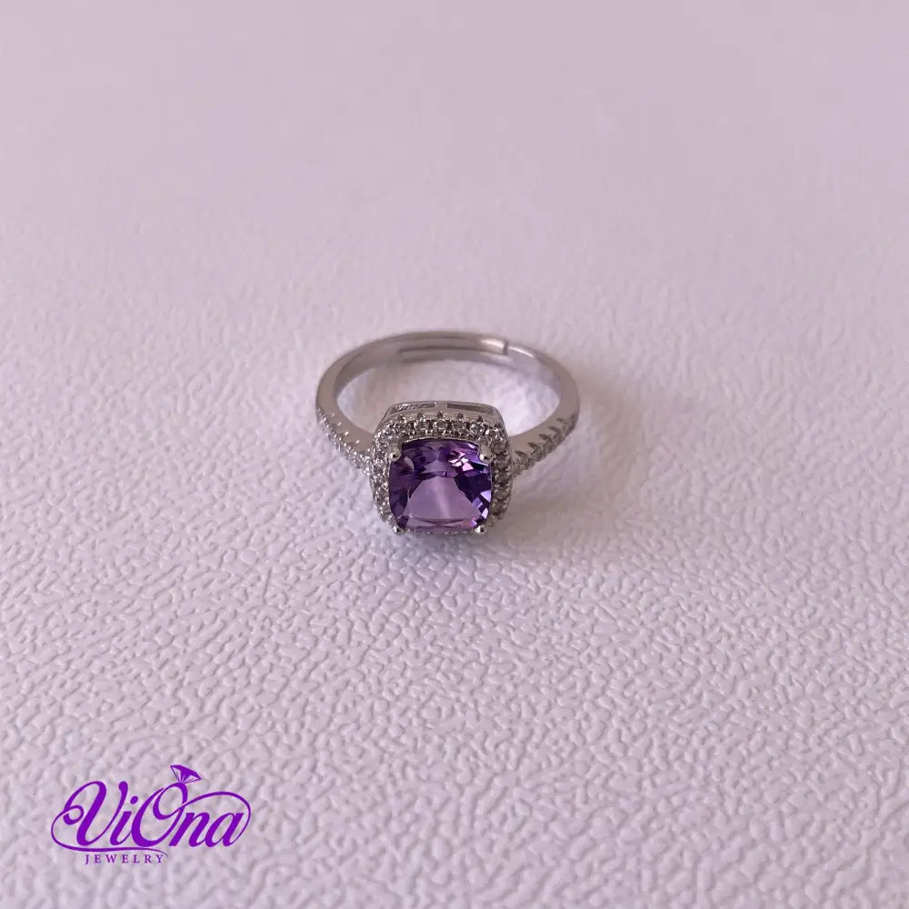 1.5 Carat Real Amethyst Ring, Cushion Cut from pure 952 Sterling Silver, Stamped