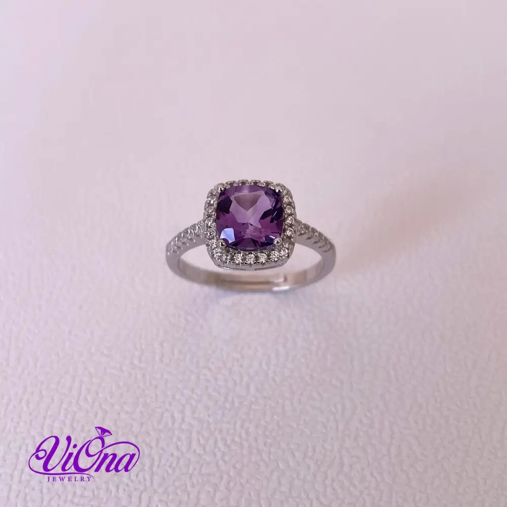 1.5 Carat Real Amethyst Ring, Cushion Cut from pure 952 Sterling Silver, Stamped