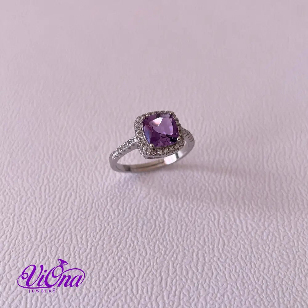 1.5 Carat Real Amethyst Ring, Cushion Cut from pure 952 Sterling Silver, Stamped