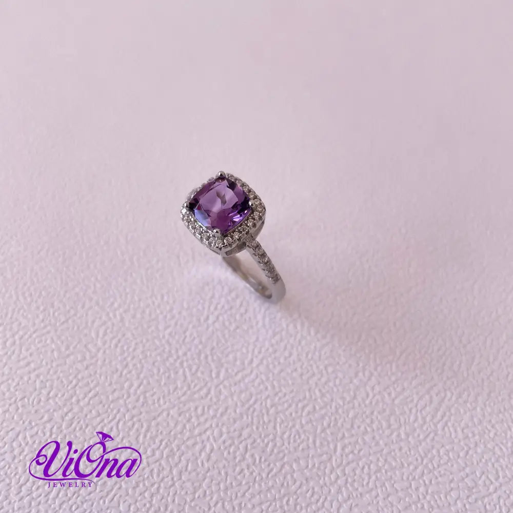 1.5 Carat Real Amethyst Ring, Cushion Cut from pure 952 Sterling Silver, Stamped