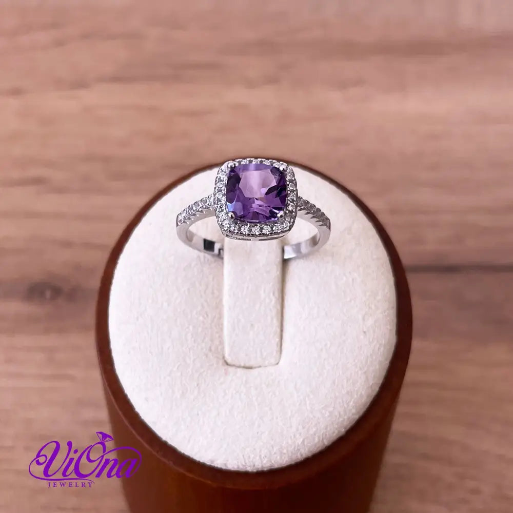 1.5 Carat Real Amethyst Ring, Cushion Cut from pure 952 Sterling Silver, Stamped