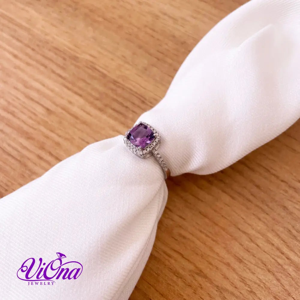 1.5 Carat Real Amethyst Ring, Cushion Cut from pure 952 Sterling Silver, Stamped