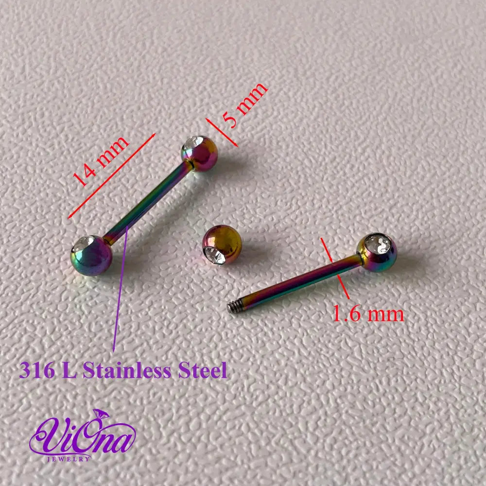 14 G Barbell Nipple Piercing from 316 L Surgical Steel in pair, Anti rust and tarnish in 5 different Colors