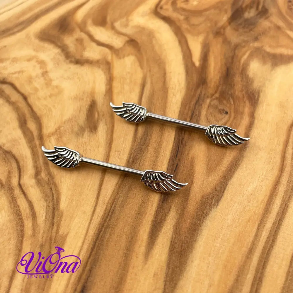 14G Angelic Wings Nipple Piercing: Exquisite Nipple Bar Expertly Crafted from High-Quality 316L Surgical Steel