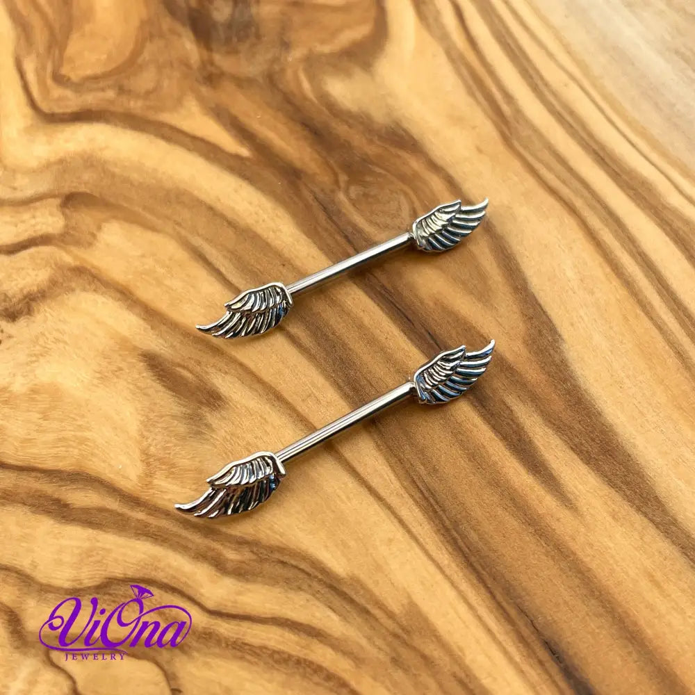 14G Angelic Wings Nipple Piercing: Exquisite Nipple Bar Expertly Crafted from High-Quality 316L Surgical Steel