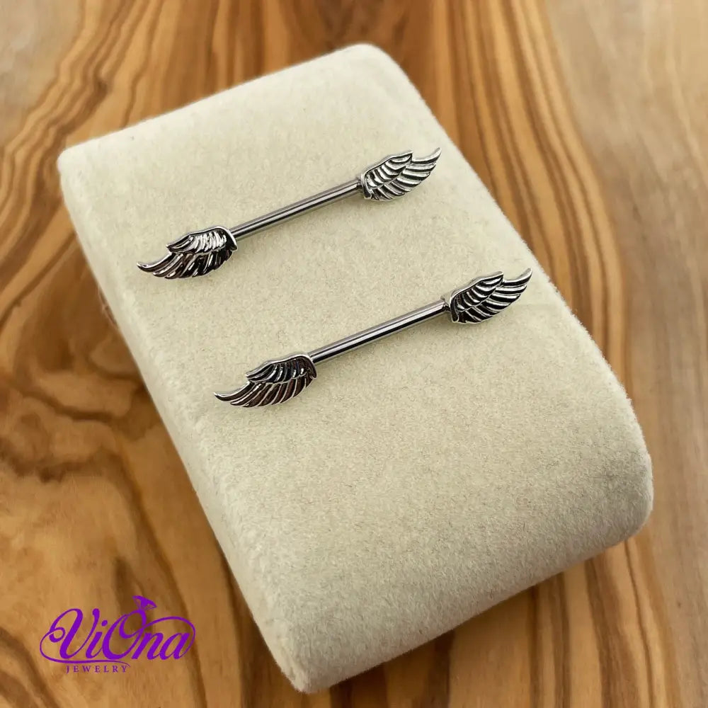 14G Angelic Wings Nipple Piercing: Exquisite Nipple Bar Expertly Crafted from High-Quality 316L Surgical Steel