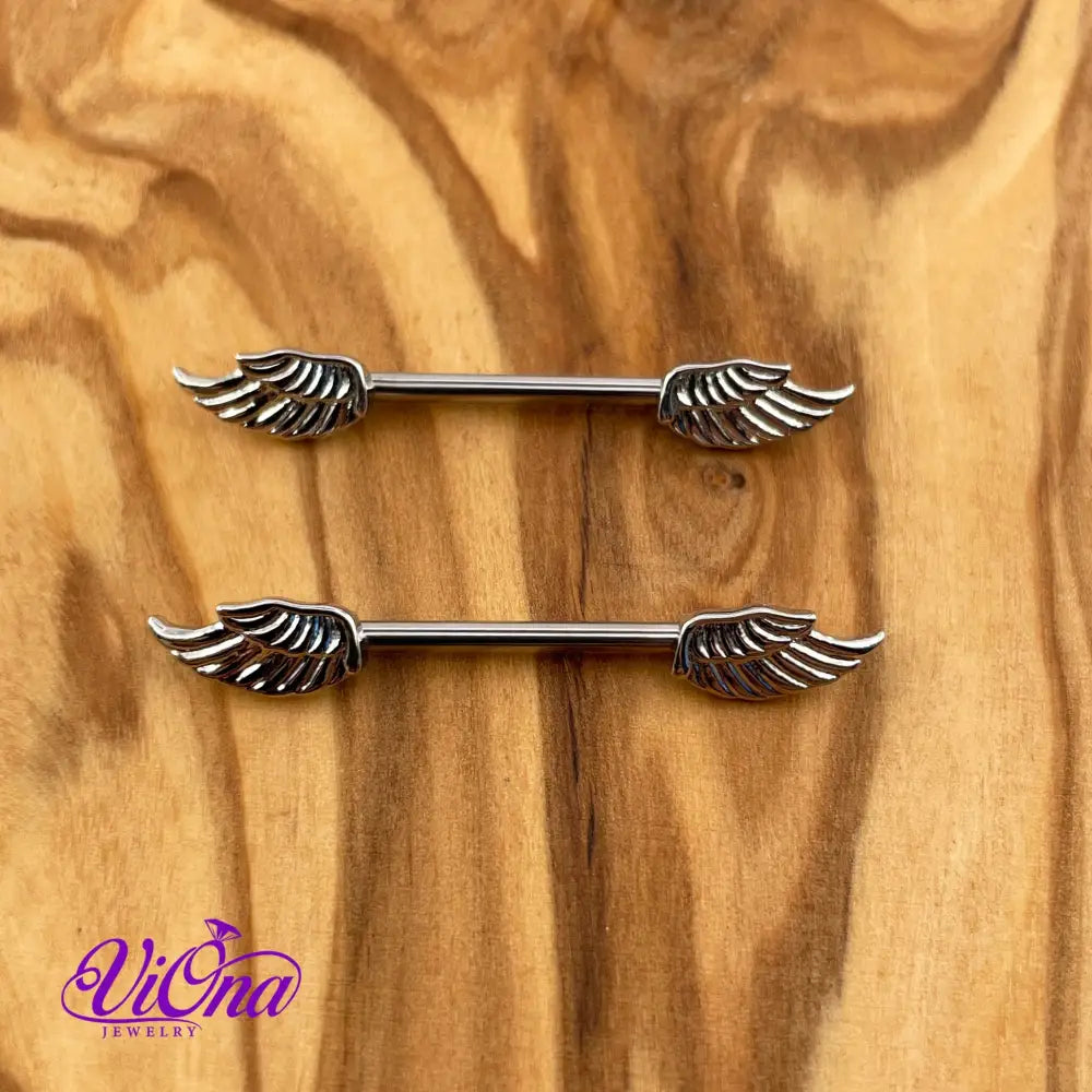 14G Angelic Wings Nipple Piercing: Exquisite Nipple Bar Expertly Crafted from High-Quality 316L Surgical Steel