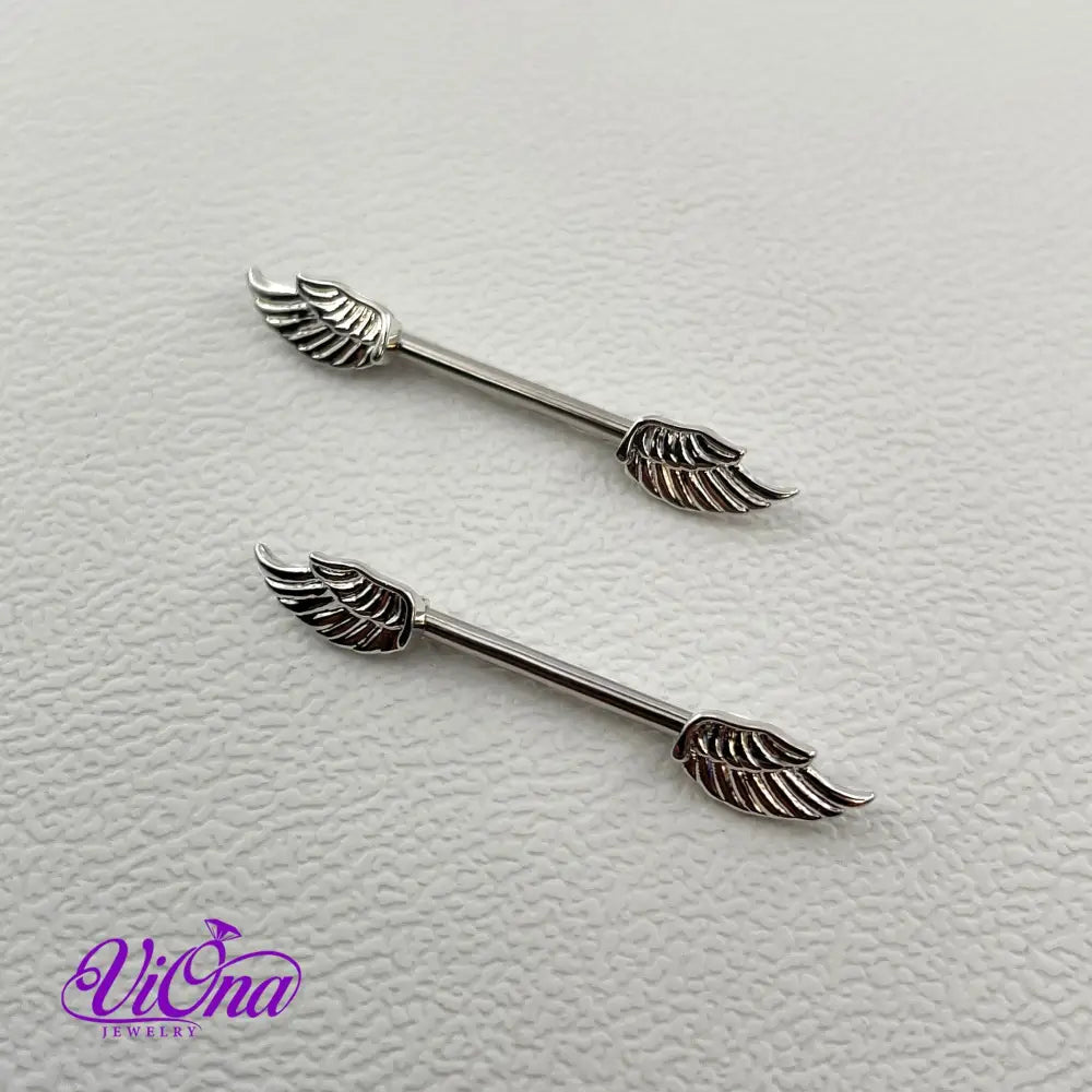 14G Angelic Wings Nipple Piercing: Exquisite Nipple Bar Expertly Crafted from High-Quality 316L Surgical Steel