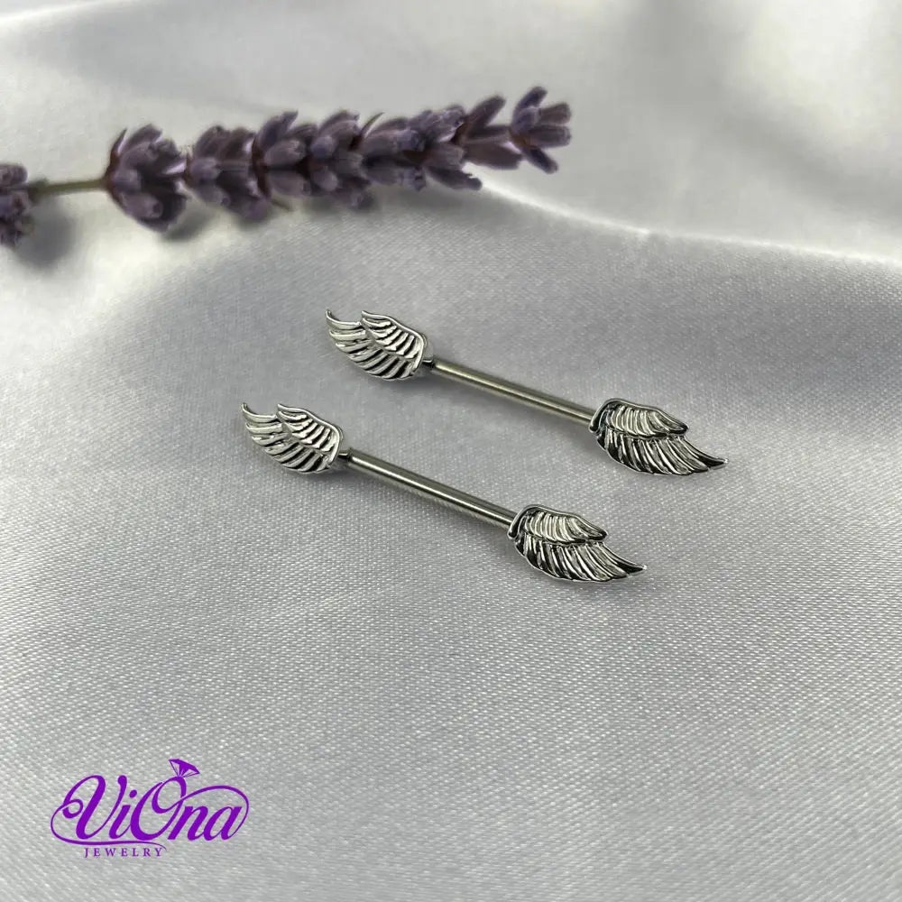 14G Angelic Wings Nipple Piercing: Exquisite Nipple Bar Expertly Crafted from High-Quality 316L Surgical Steel