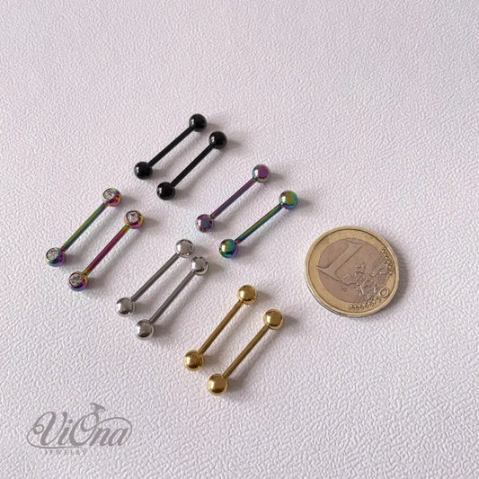 14G Barbell Nipple Piercing Pair – 316L Steel 5 Colors | Viona