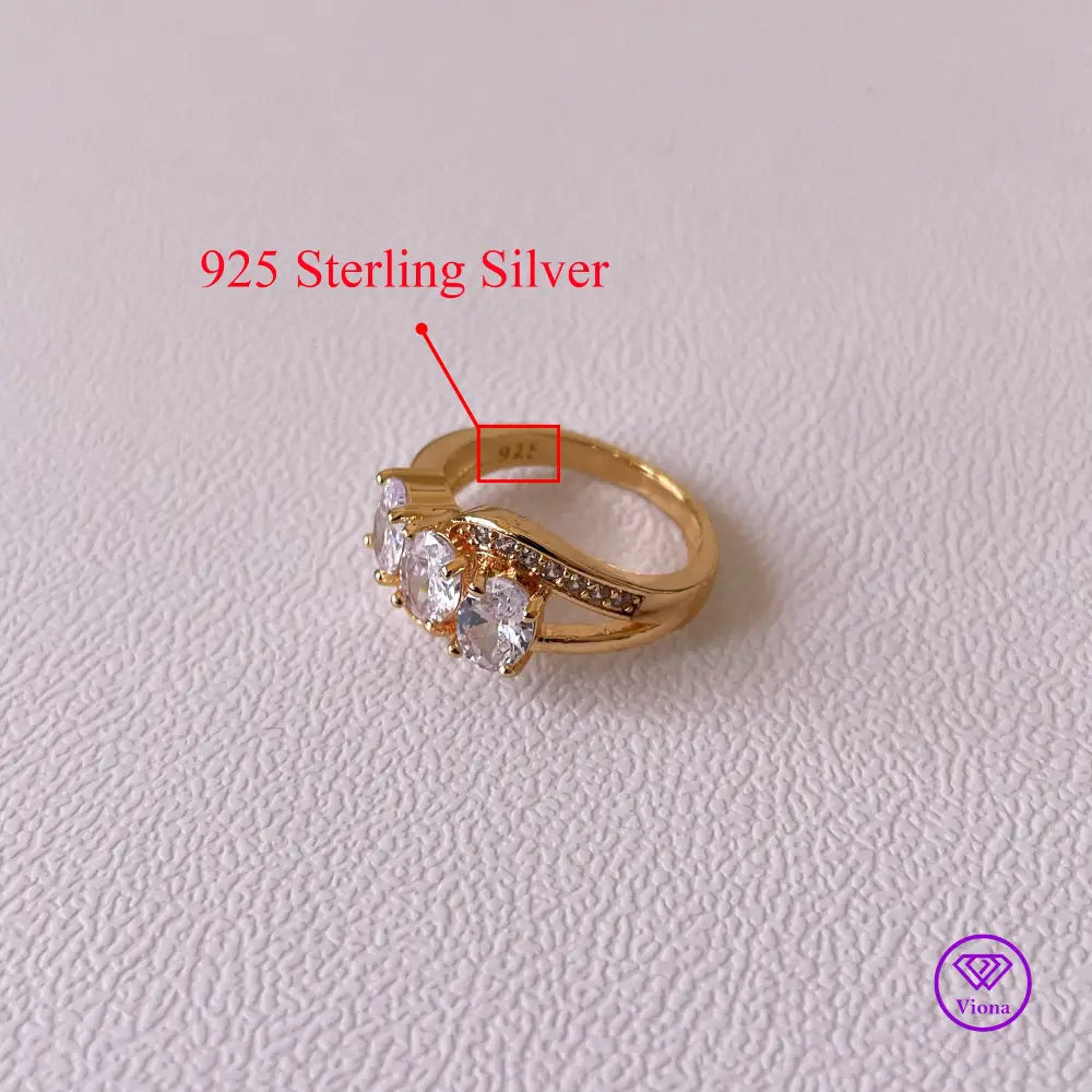 18K gold-filled 925 sterling silver ring with white CZ, Stamped