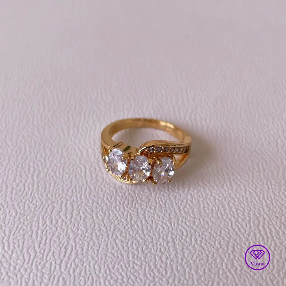 18K gold-filled 925 sterling silver ring with white CZ, Stamped