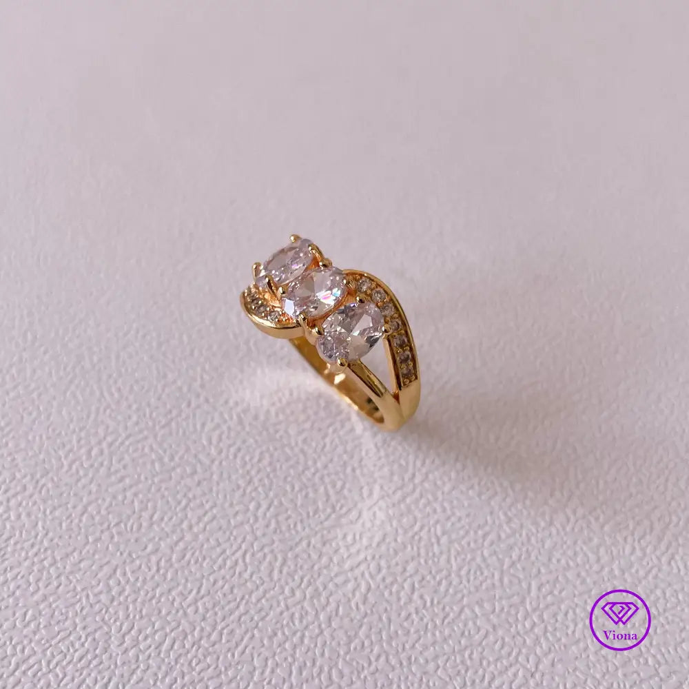 18K gold-filled 925 sterling silver ring with white CZ, Stamped