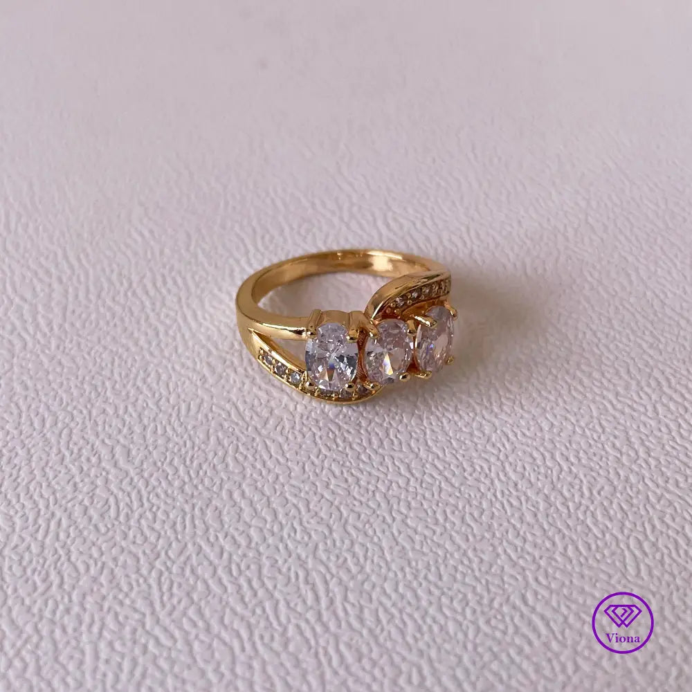 18K gold-filled 925 sterling silver ring with white CZ, Stamped