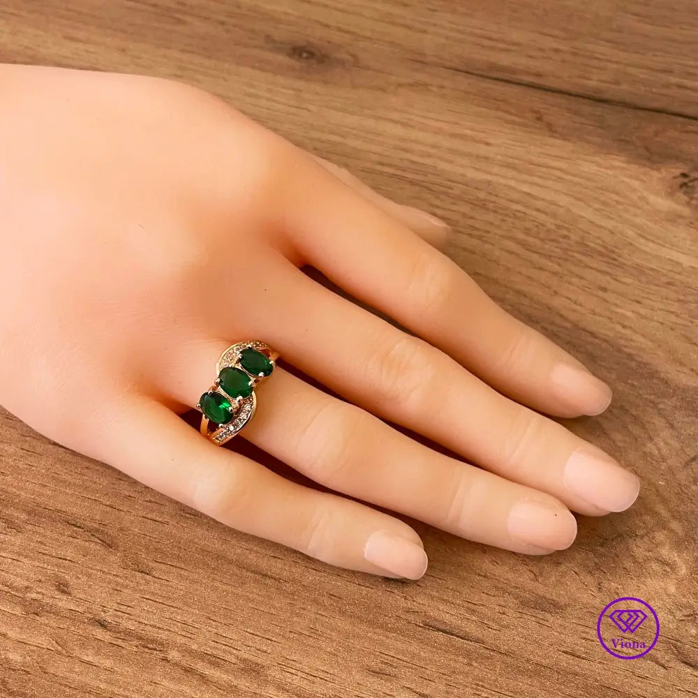 18K gold-filled 925 sterling silver with emerald green CZ, Stamped