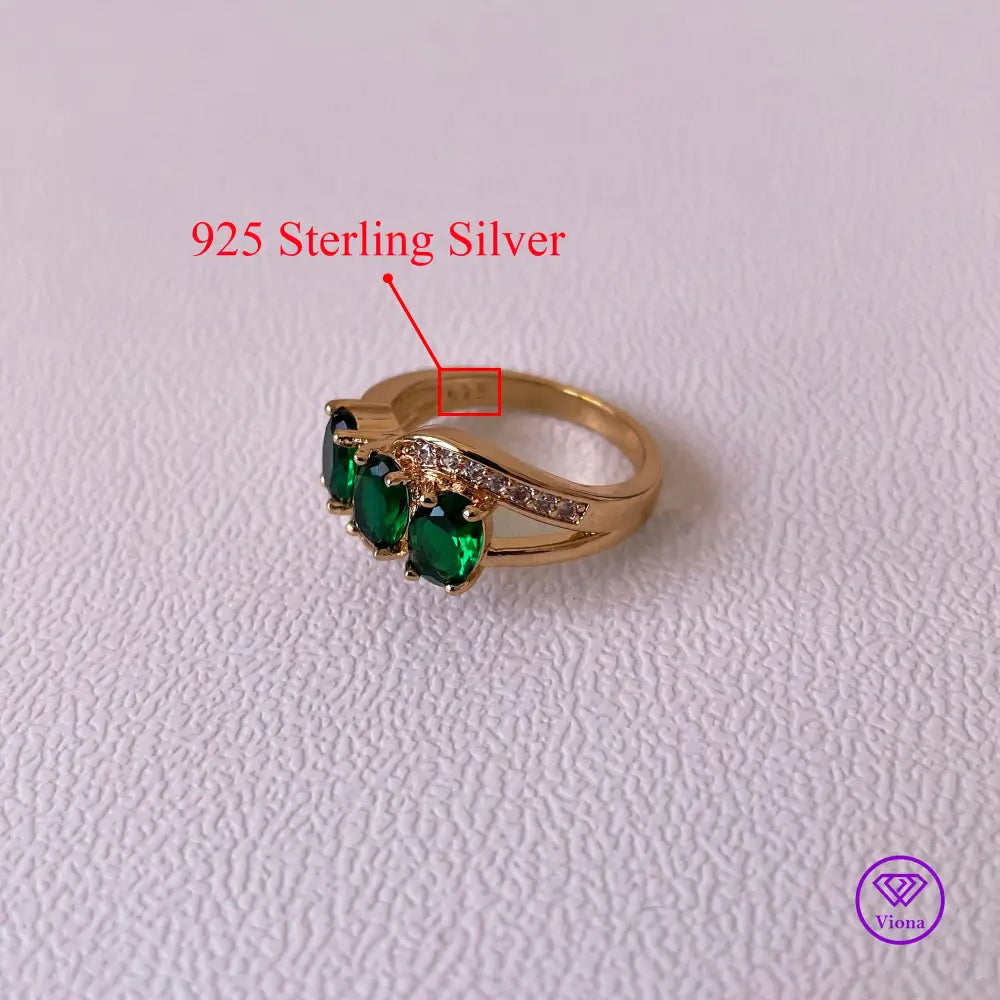 18K gold-filled 925 sterling silver with emerald green CZ, Stamped