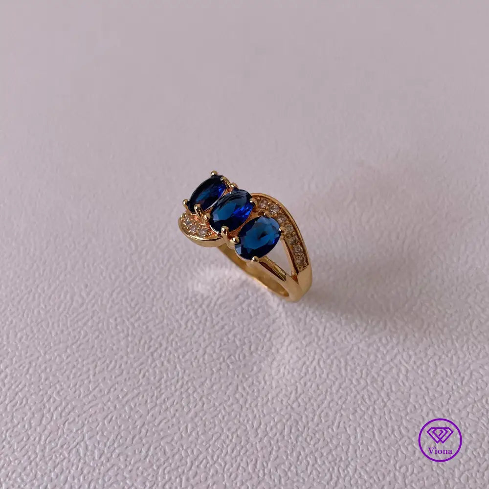 18K gold-filled 925 sterling silver with sapphire blue CZ, Stamped