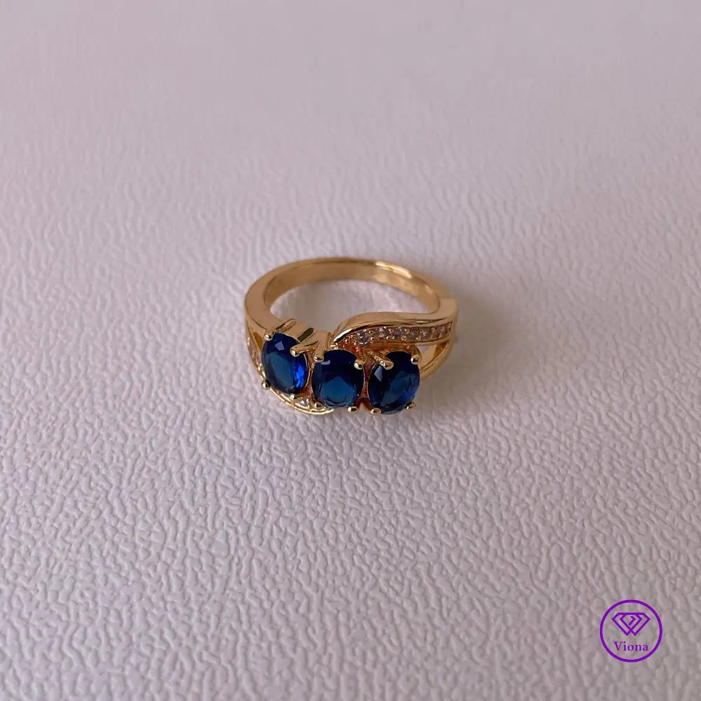 18K gold-filled 925 sterling silver with sapphire blue CZ, Stamped