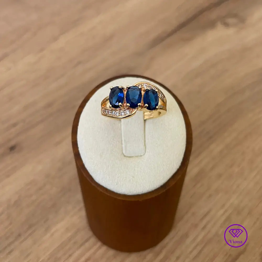 18K gold-filled 925 sterling silver with sapphire blue CZ, Stamped