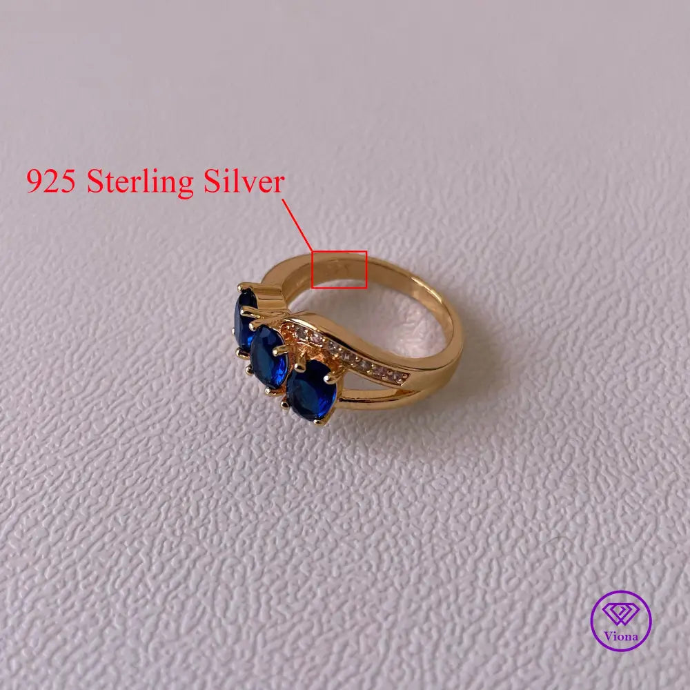 18K gold-filled 925 sterling silver with sapphire blue CZ, Stamped