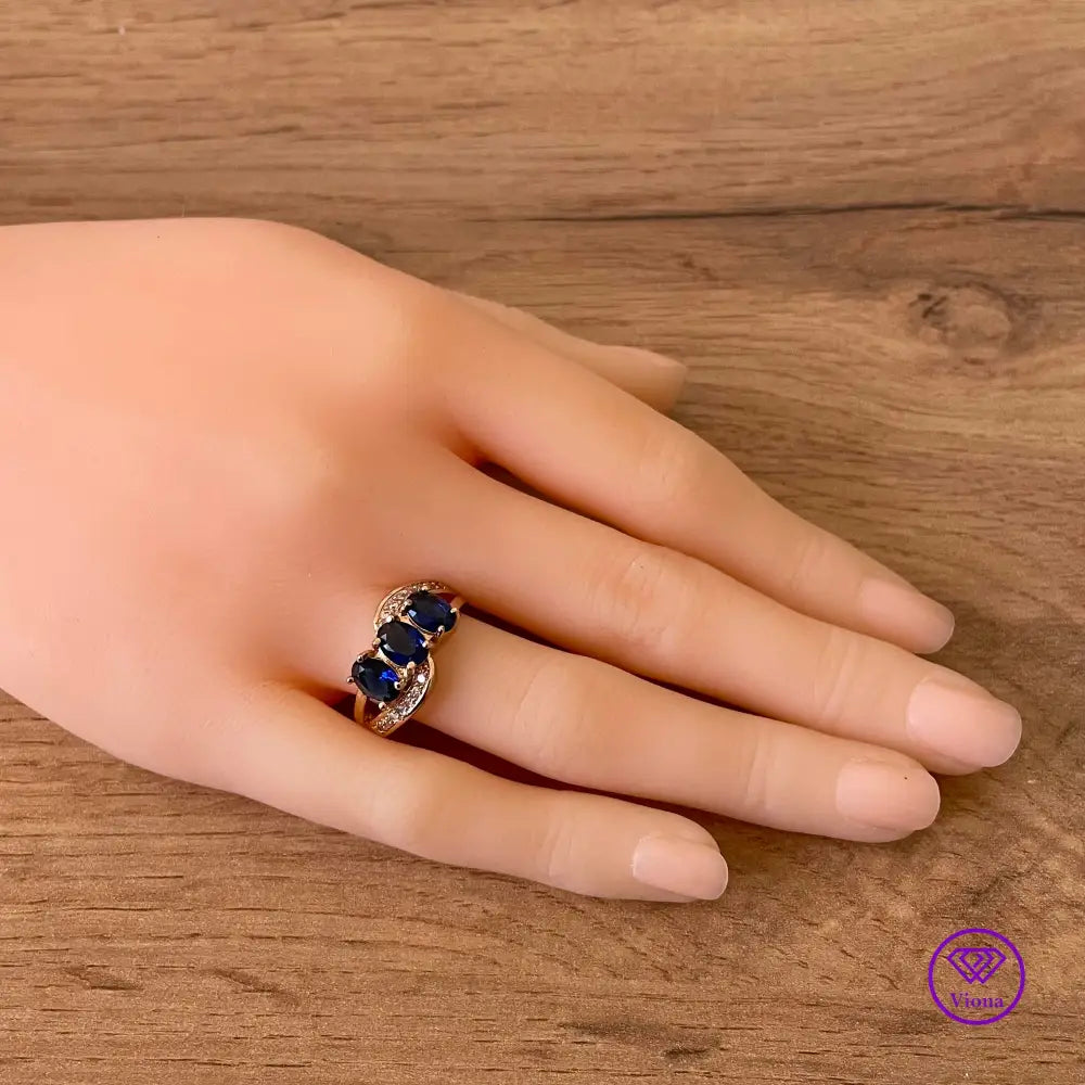 18K gold-filled 925 sterling silver with sapphire blue CZ, Stamped