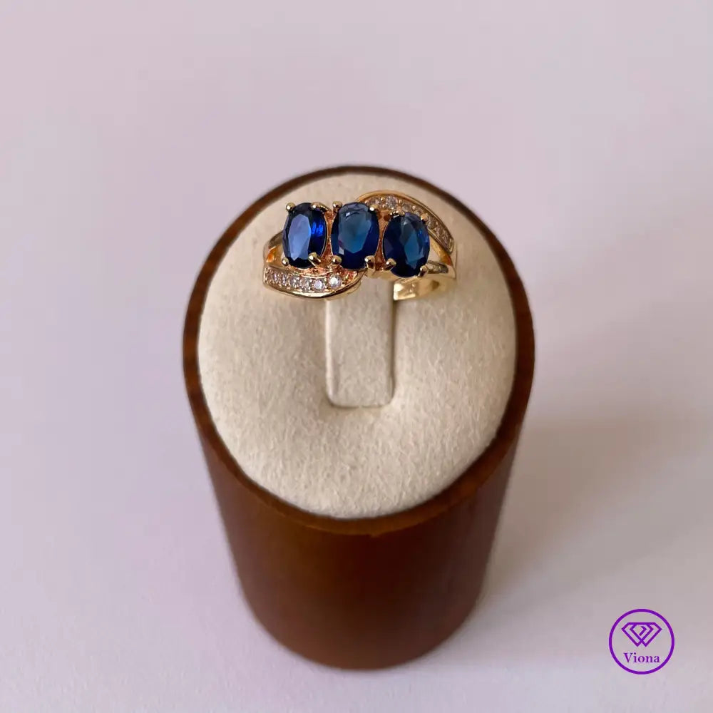 18K gold-filled 925 sterling silver with sapphire blue CZ, Stamped