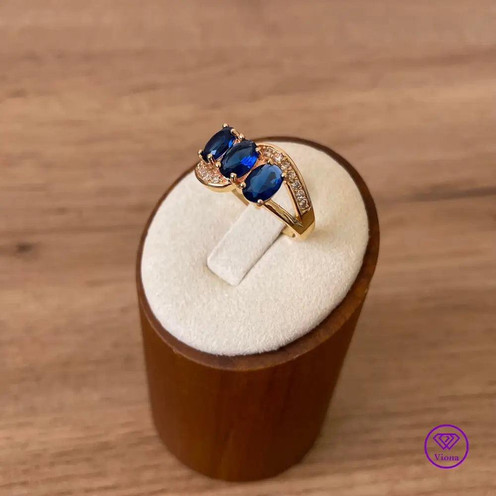 18K gold-filled 925 sterling silver with sapphire blue CZ, Stamped