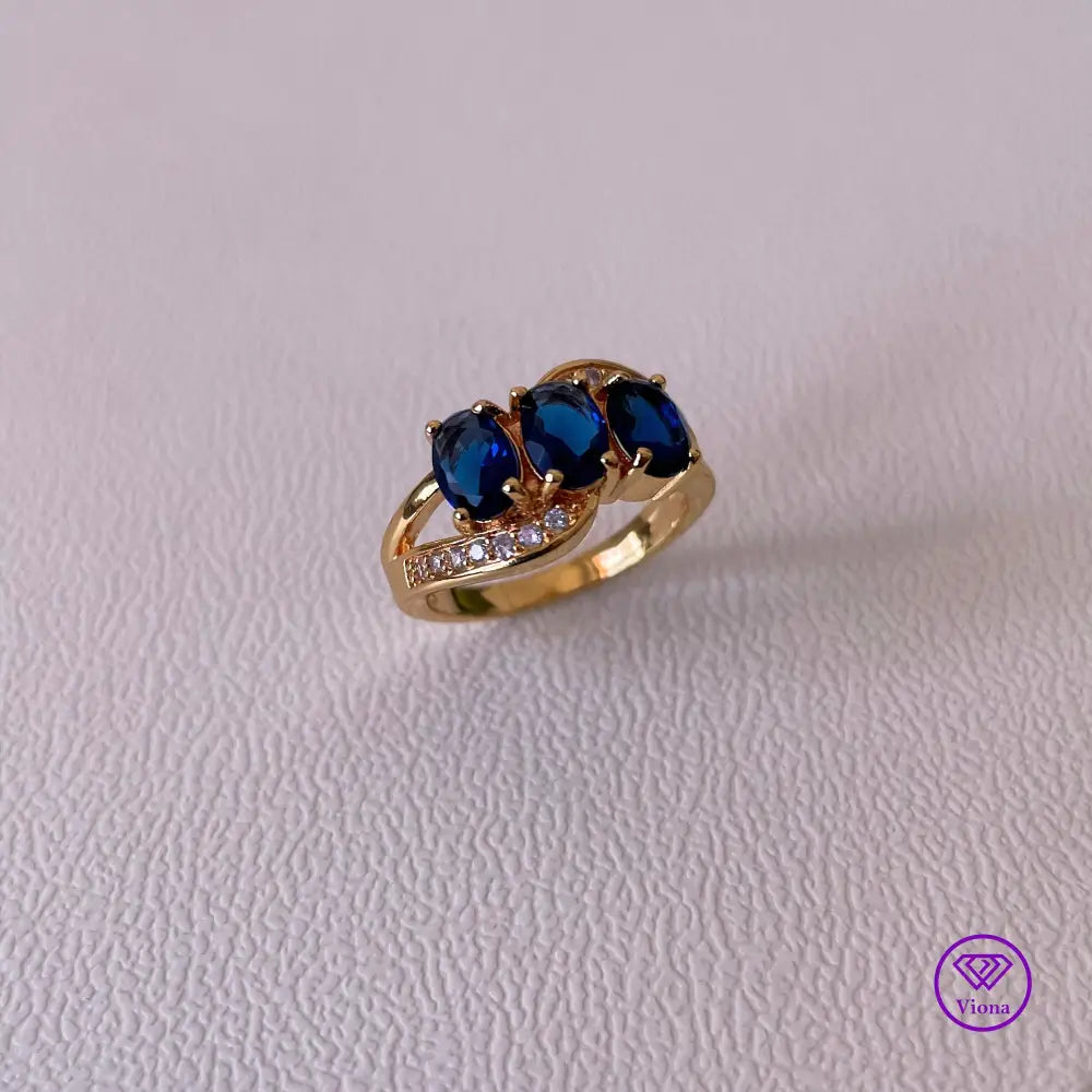 18K gold-filled 925 sterling silver with sapphire blue CZ, Stamped