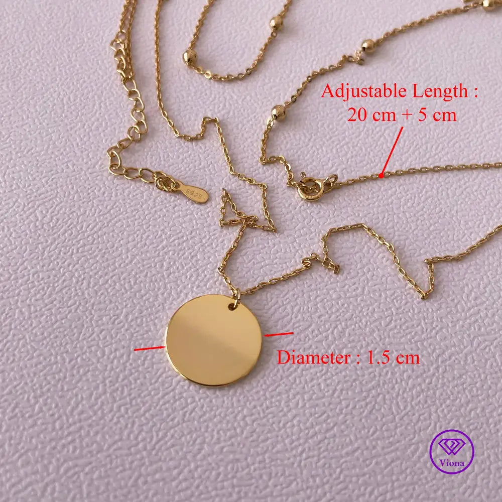 2-Fold Layering Gold Plated Disk Necklace