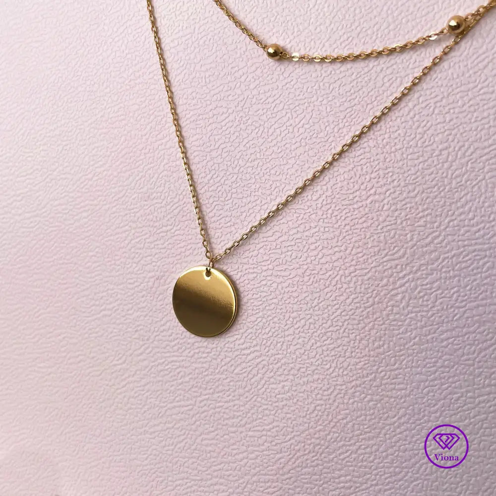 2-Fold Layering Gold Plated Disk Necklace